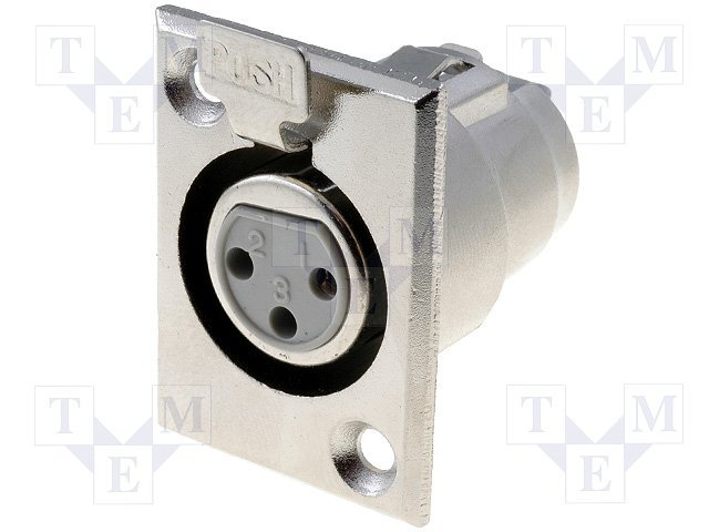 XLR 3PIN, ligzda, šasijai ar flanciem (2 skrūves)