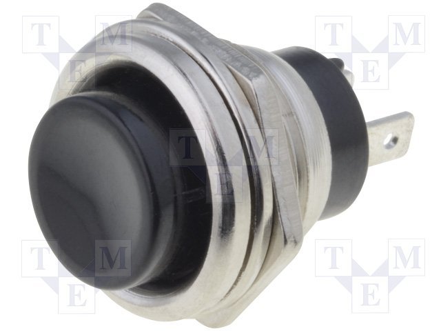 Poga SPST-NO, OFF-(ON), 1A/250VAC, Ø16mm*25mm, melna, bez fiksacijas