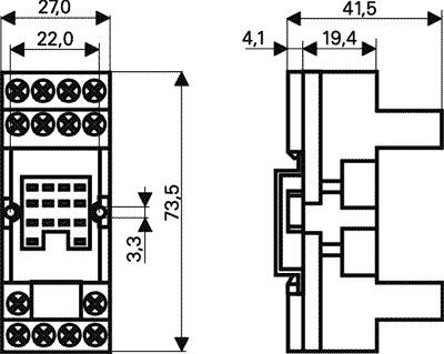 Releja pamats, 14pin(2+3x4), 12A/250VAC, DIN rail montaža, 4PDT