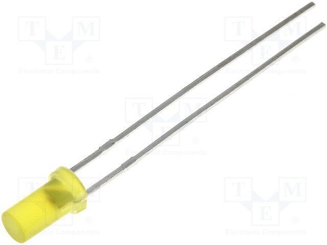 3mm, dzeltena, 10..15mcd, 125°, 1.6..2.8V/20mA, 892nm, matēts, gaismas diode, plakana
