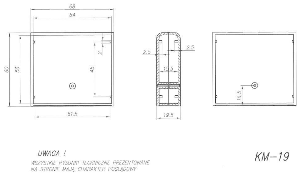 Plastmasas korpuss, 60x68x20mm, ABS, melnā krasa