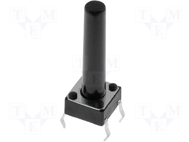 Mikroslēdzejs horizontāls, 6x6x4mm, SPST-NO, OFF-(ON), THT, 0.05A/12VDC, 1.6N, L=15.5mm