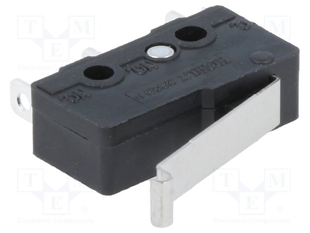 Mikropārslēdzējs ar sviru (ar izliekto galu, Ø=3mm), L=17mm, SPDT, ON-(ON), 5A/250VAC, IP40, viens kontakts