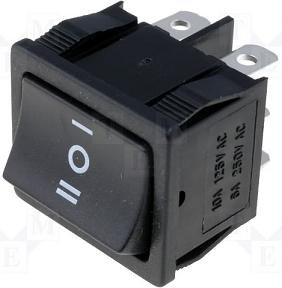 Taustiņslēdzis DP3T, ON-OFF-ON, 6A/250VAC, 21x24x25mm, (--O=), melnā krasa, ar fiksāciju