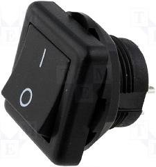 Taustiņslēdzis SPST, ON-OFF, 6A/250VAC, 23x23mm, D=18.2mm, melna krasa, ar fiksāciju