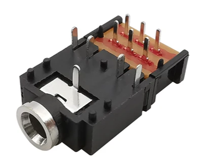 3.5mm ligzda, stereo, plastmasas, THT, 2 x ON-OFF, ar izolētu slēdzi 2 x ON-ON