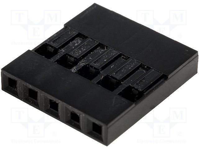 5(1x5)pin, 2.54mm, viena rinda, korpuss uz vadu, plastmasa