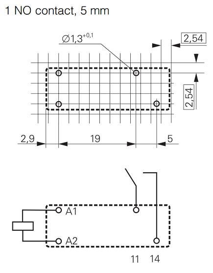 Relejs DC24V, SPST-NO, 8A/250VAC, 8A/30VDC, 2270Ω(10.5mA), viens kontakts uz saslēgšanu, 28.6x10x15mm, TE Connectivity