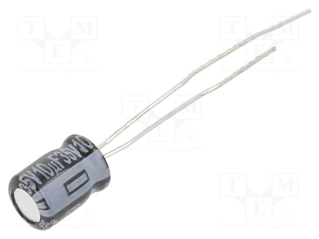 10/35V 85C, Ø5x7mm, ±20% Kondensators elektrolītisks, 1000h, PANASONIC, ar lokanien izvadiem