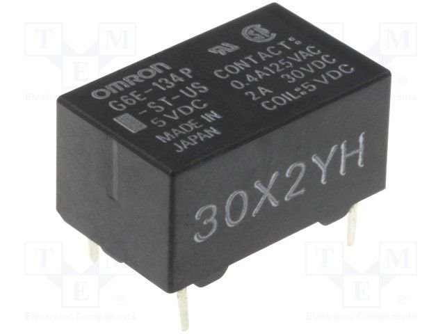 Relejs DC5V, SPDT, 0.4A/125VAC, 2A/30VDC, 125R(40mA), viens kontakts uz pārslēgšanu, 16x10x8mm, OMRON
