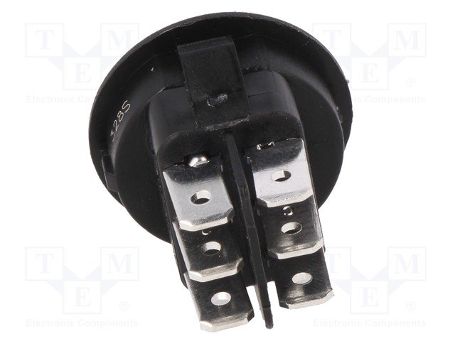 Taustiņslēdzis DP3T, ON-OFF-ON, 10A/250VAC, 10A/125VAC, D=23mm, melna krasa, (--O=), apaļa, ar fiksāciju