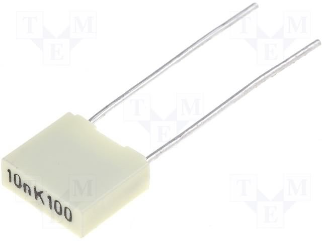 10nF/100VDC, 63VAC, ±10%, plēves, poliefirs kondensators, 5mm, 2.5x6.5x7.2mm, KEMET