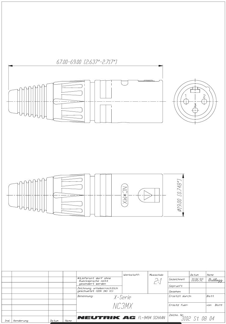 XLR 3PIN, štekers, vadam, peleka/melna krasa, NEUTRIK