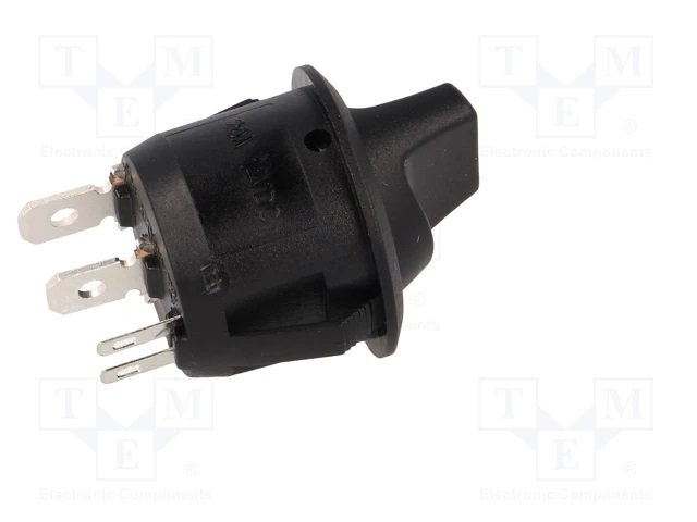 Taustiņslēdzis SPST, OFF-ON, 6A/250VAC, 20A/12VDC, D=23mm, (tumblera veida), LED12VDC, melnā krasa, ar fiksāciju