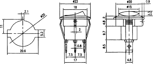 Taustiņslēdzis SPST, OFF-ON, 6A/250VAC, D=23mm, ar apgaism. neon. spul., (--O), sarkana krasa, ar fiksāciju
