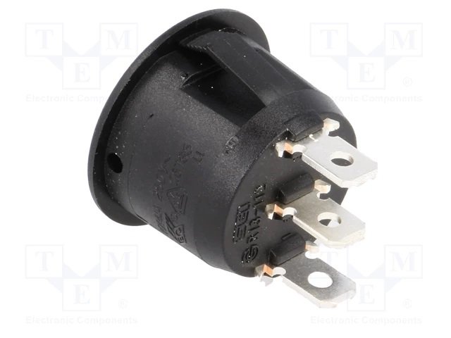 Taustiņslēdzis SPDT, ON-ON, 6A/250VAC, 20A/12VDC, D=23mm, bez uzraksta, melna krasa, apaļa, ar fiksāciju