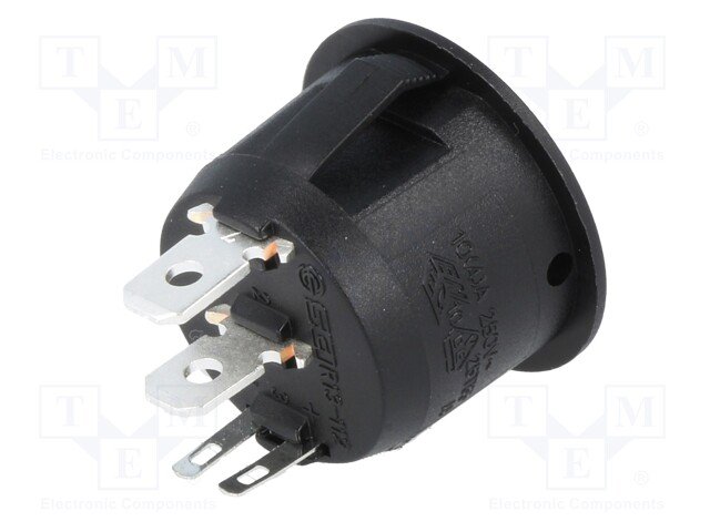 Taustiņslēdzis SPST, OFF-ON, 10A/250VAC, 10A/24VDC, D=23mm, LED2VDC-zaļa, melnā krasa, apaļa, ar fiksāciju