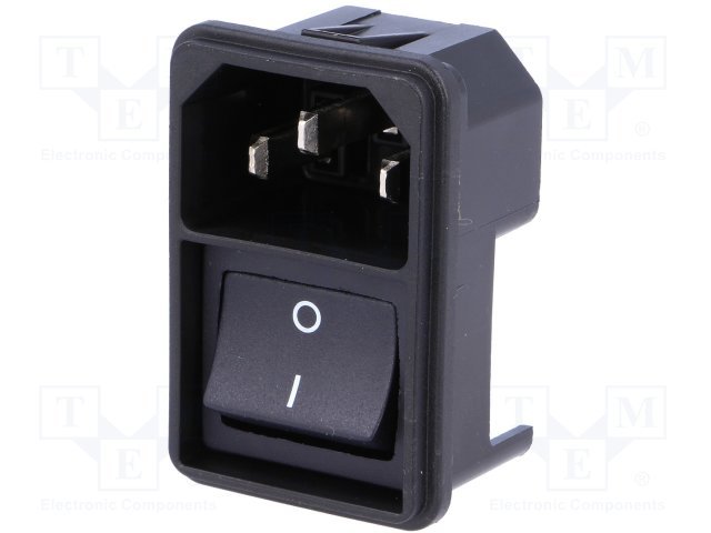 Tikla štekers, 250VAC, 10A, C14(E), + sledzējs(DPST), ar sprūdiem, šasijai