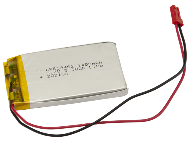 Akumulators Li-pol, 3.7V/1400mAh, konn+sock2.54*2pins, 6.0x34x62mm