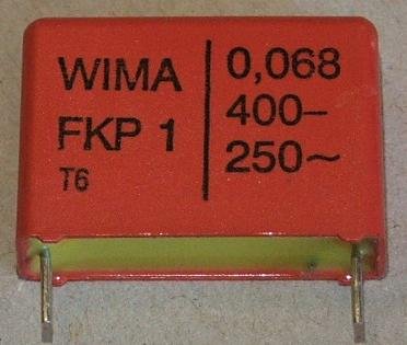 68nF/400VDC, 250VAC, ±5%, polipropilēns kondensātors 22.5mm, 8.5x18.5x26.5mm, WIMA