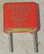 4.7nF/400VDC, 200VAC, ±10%, poliesters kondensātors 5mm, 2.5x6.5x7.2mm, WIMA