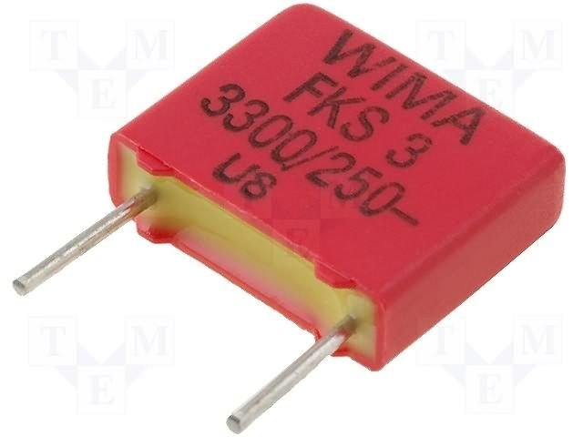 3.3nF/630VDC, 250VAC, ±5%, polipropilēns kondensātors, 5mm, 6.5x8x7.2mm, WIMA