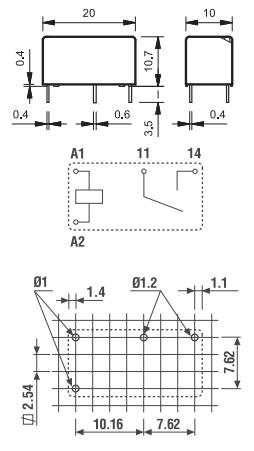 Relejs DC24V, SPST, 6A/250VAC, 3A/30VDC, 2.88kΩ(8.3mA), IP67, viens kontakts uz slēgšanu, 20x10.7x10mm, FINDER