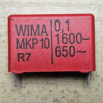 100nF/1600VDC, 650VAC, ±20%, polipropilēns kondensātors 27.5mm, 13x24x31.5mm, WIMA