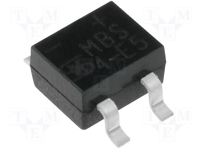 MBS4(+4-), SMD, 400V 0.8A, 4x4mm, Taisngriežu tilts, MBS