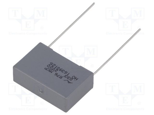 33nF/2000VDC, 700VAC, ±5%, polipropilēns kondensātors 22.5mm, 26.5x8.5x17mm, KEMET