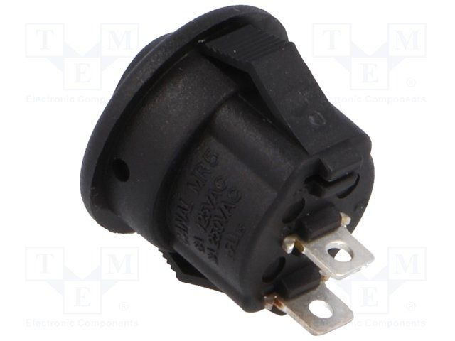 Taustiņslēdzis SPST, OFF-ON, 3A/250VAC, D=16.5mm, (I-O), melna krasa, apaļa, ar fiksāciju