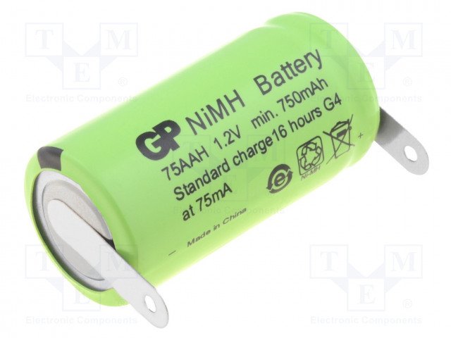 Akumulatori 2/3AA, GP, ar plakaniem izvadiem, NI-MH, 750mAh, Ø14.5x28.7mm, 1.2V, 13.6gr.