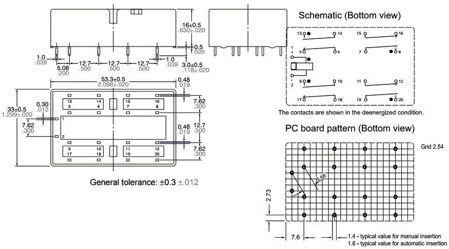 Relejs DC24V, SPST-NO x4 + SPST-NC x4, 8x6A/250VAC, 8x3A/24VDC, 1152Ω(20.8mA), 53.3x33x16.5mm, PANASONIC, Pēc iepriekšēja pasūtījuma