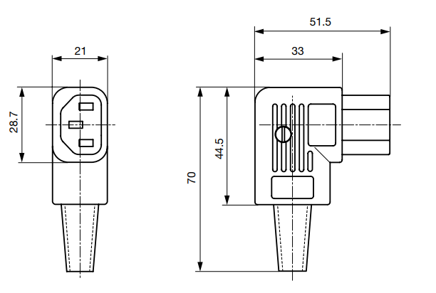 Tikla ligzda, 250VAC, 10A, C13(F), vadam, leņķisks, labais, SCHURTER