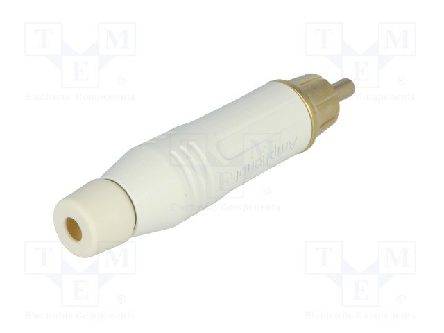 RCA štekers, taisns, GOLD, IP40, lodejama, balts, AMPHENOL
