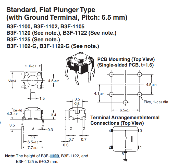 Mikroslēdzejs horizontāls, 6x6x4mm, SPST-NO, OFF-(ON), THT, 0.05A/24VDC, 0.98N, L=1.5mm, ar zeme, OMRON