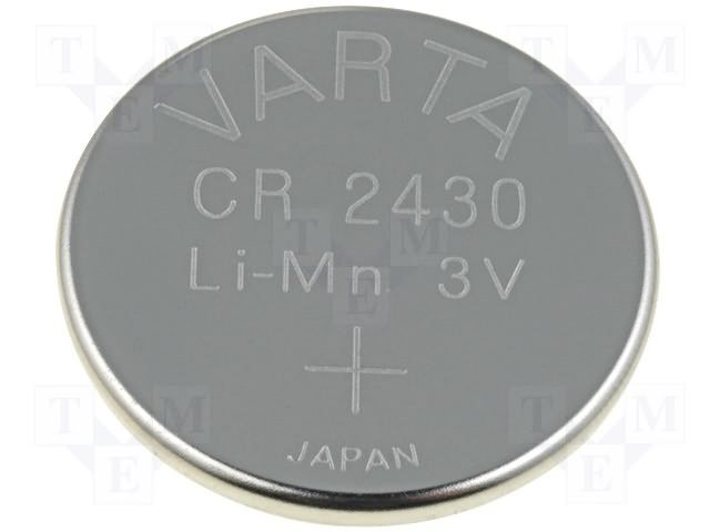 CR2430 litija baterija, 3.0V, Ø24x3mm, 300mAh, VARTA, 4.29g.