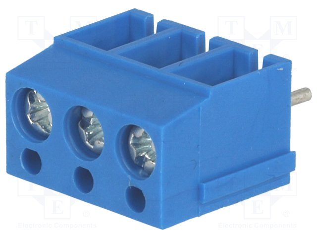 Terminal Blocks PCB, ar skrūvēm, 3pin, 5mm, 2.5mm2, 250V/16A, 12.5x9x15mm, zila krasa
