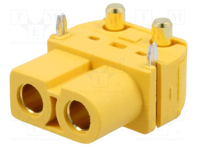 2Pin, XT60, "mama", 500V, 30A, lodejama PCB, leņķisks