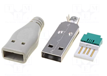 USB A(2.0) štekers ar apvalku, IDC kontakti, vadam
