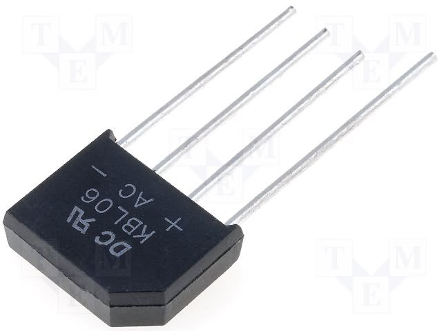 KBL06 Tiltiņš 600V, 4A, 19.5x16.3x6.5mm, plakans, vertikāls