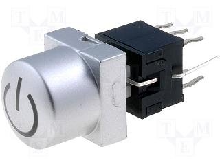 Poga DPDT, ON-ON, 0.1A/30VDC, THT, LED2.2VDC, zaļa krasa, 10x10x19.8mm, ar fiksaciju