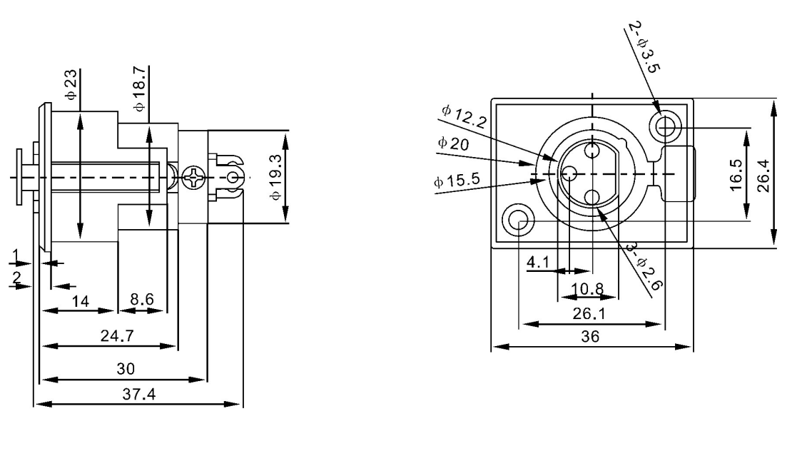 XLR 4PIN, ligzda, uz šasijai ar flanciem (2 skrūves)