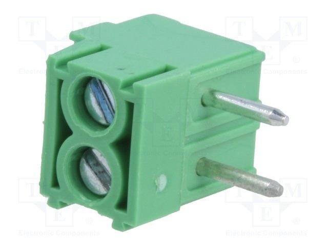 Terminal blocks PCB, 2pin, 3.5mm, 1.5mm2, 200V/17.5A, 7.0x9.2x7.6mm, leņķisks 90°