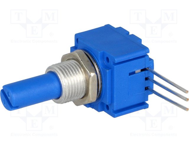 100K mono, ±20%, 1W, 17.5x15.9x12.7mm, 6.35mm, L=12.7mm, potenciometrs ar lineare atkarību, Conductive Plastic, THT, P2.5mm, 240°