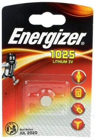 CR1025 litija baterija, 3.0V, Ø10x2.5mm, 30mAh, ENERGIZER, 5.2gr