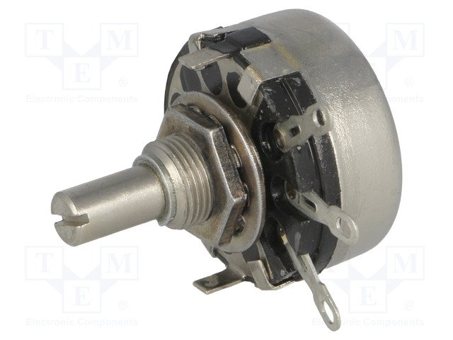 100K, 2W, ±20%, karbona potenciometrs, Dass 6.0mm, Lass=11mm, Ø29x16mm, 255°, TELPOD