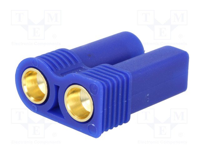 2Pin, EC5, "mama", lodējama vadam, 500V, 40A, 10AWG(5.26mm2), zila krasa, gold flash