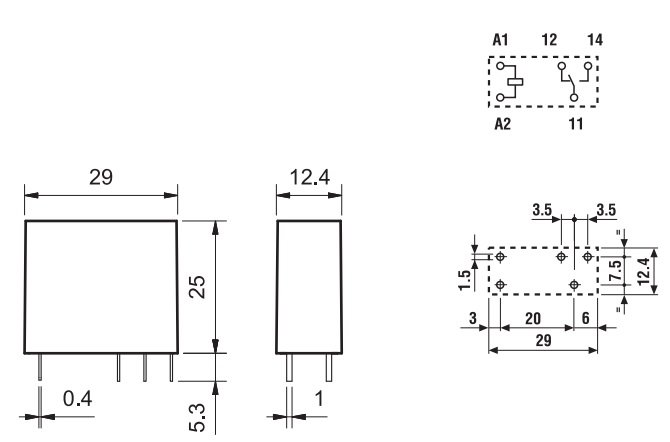 Relejs DC24V, SPDT, 10A/250VAC, 10A/30VDC, 900Ω(27mA), viens kontakts uz pārslēgšanu, 29x12.4x25mm, FINDER