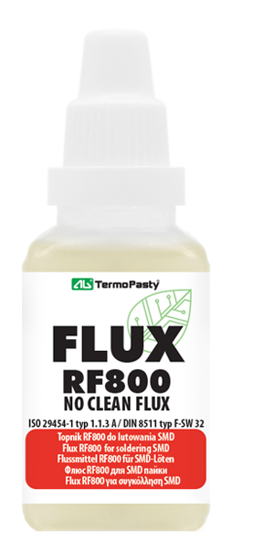 Fluss "RF800", SMD, 15mL, šķidrums, aktiveta kalofonija, No Clean, ar birstiņu